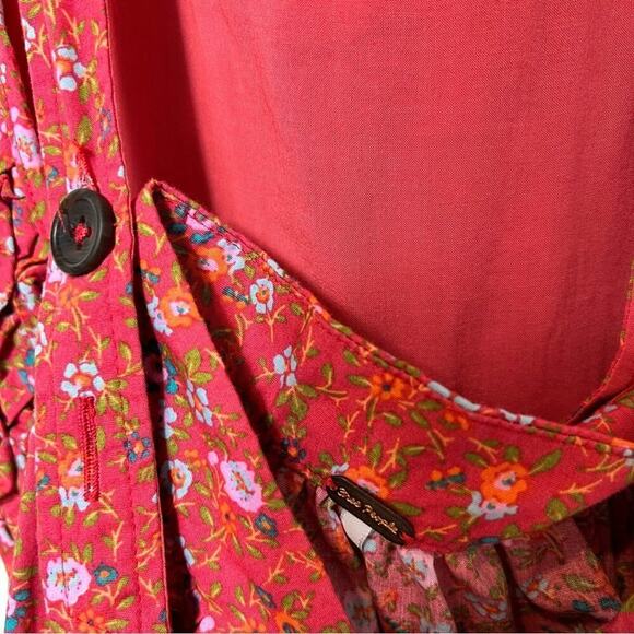 Free People Floral Print Texture Piecing Front Scoop Dress Medium New - Picture 7 of 8